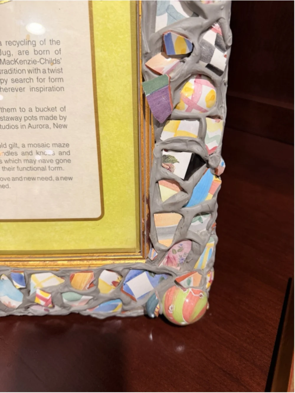 Mackenzie Childs 1980's Ceramic Shard Putty Jug 15 x 13 Picture Frame Aurora NY